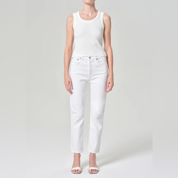 AGOLDE RILEY HIGH RISE STRAIGHT CROP (STRETCH) White Jeans Size 24 - Picture 1 of 8